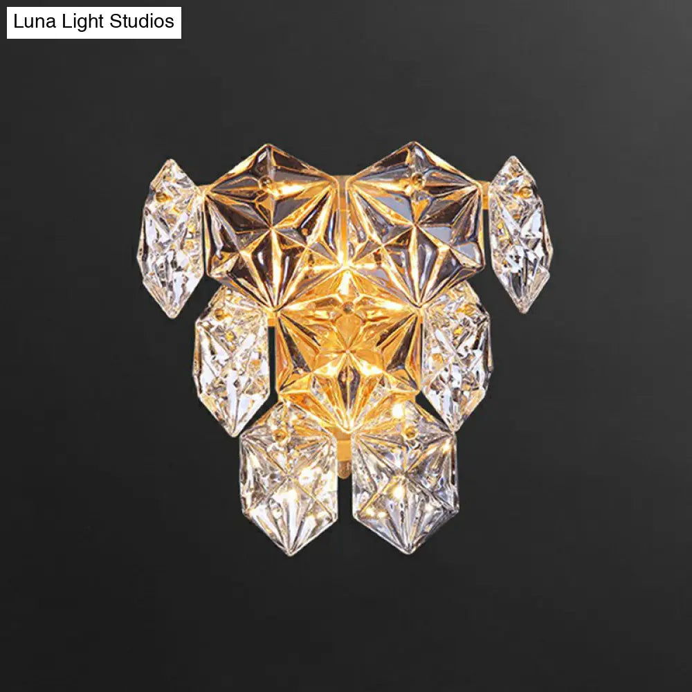 Hexagon Glass Wall Light With Gold Finish - Modern Bedroom Sconce Fixture