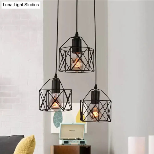 Hexagon Kitchen Ceiling Fixture - Wire Cage Pendant Light With Farmhouse Style Metallic Finish 3