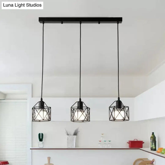 Hexagon Kitchen Ceiling Fixture - Wire Cage Pendant Light With Farmhouse Style Metallic Finish 3