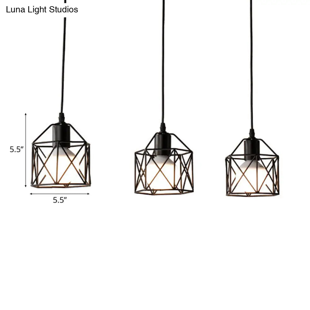 Hexagon Kitchen Ceiling Fixture - Wire Cage Pendant Light With Farmhouse Style Metallic Finish 3