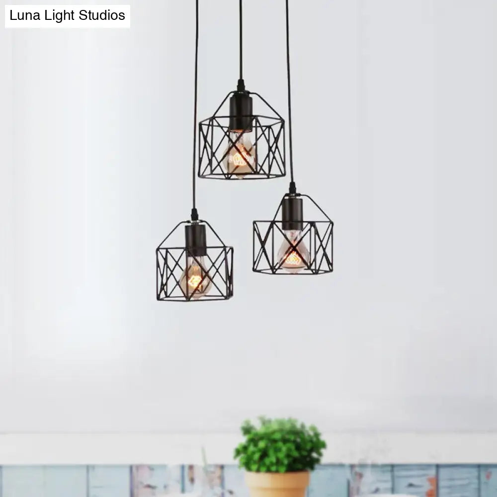 Hexagon Kitchen Ceiling Fixture - Wire Cage Pendant Light With Farmhouse Style Metallic Finish 3