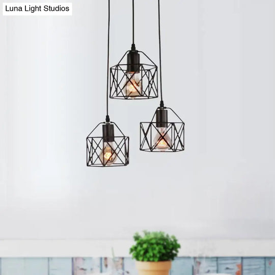 Hexagon Kitchen Ceiling Fixture - Wire Cage Pendant Light With Farmhouse Style Metallic Finish 3