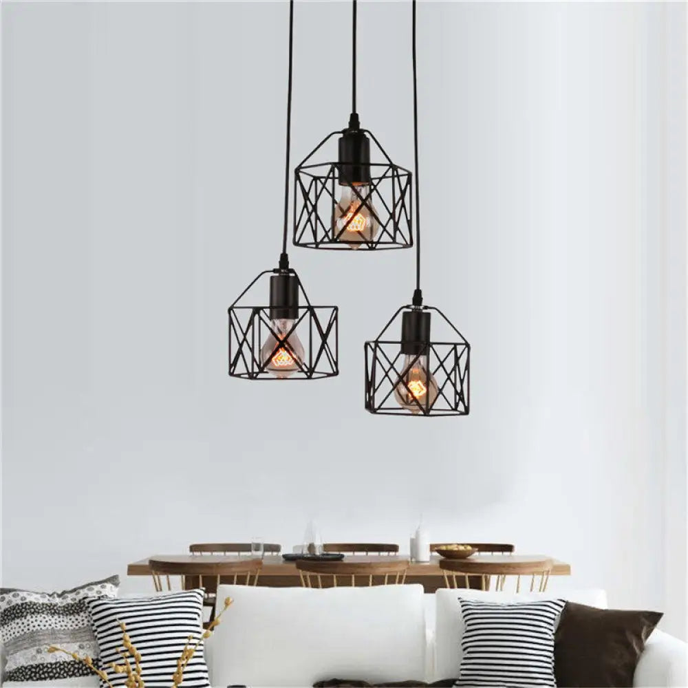 Hexagon Kitchen Ceiling Fixture - Wire Cage Pendant Light With Farmhouse Style Metallic Finish 3