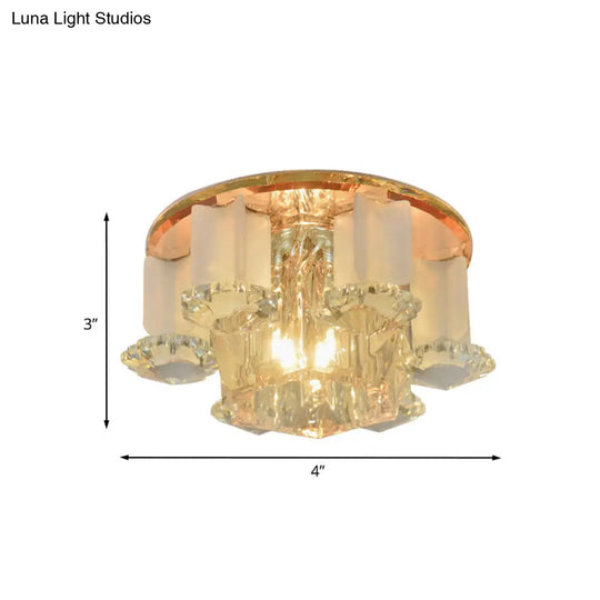 Hexagon Led Crystal Flushmount: Modern Close To Ceiling Lighting For Halls - Tan