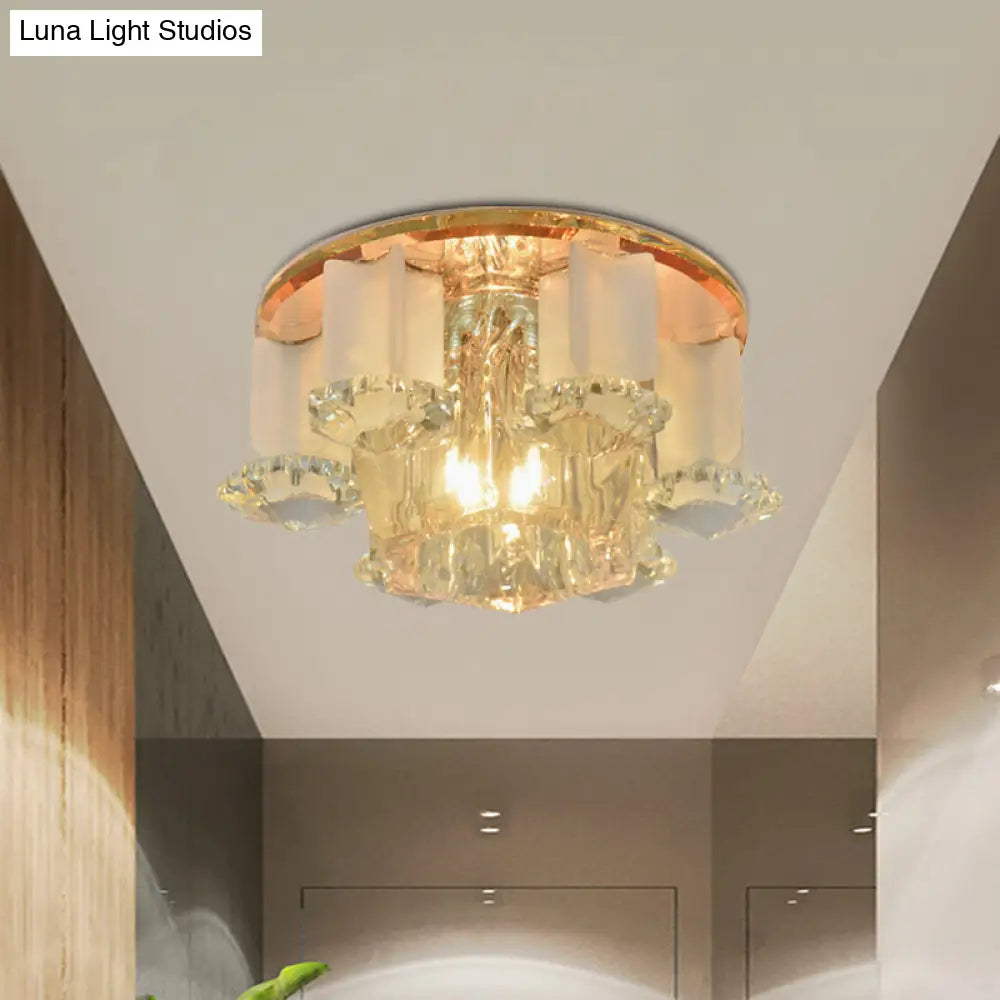 Hexagon Led Crystal Flushmount: Modern Close To Ceiling Lighting For Halls - Tan