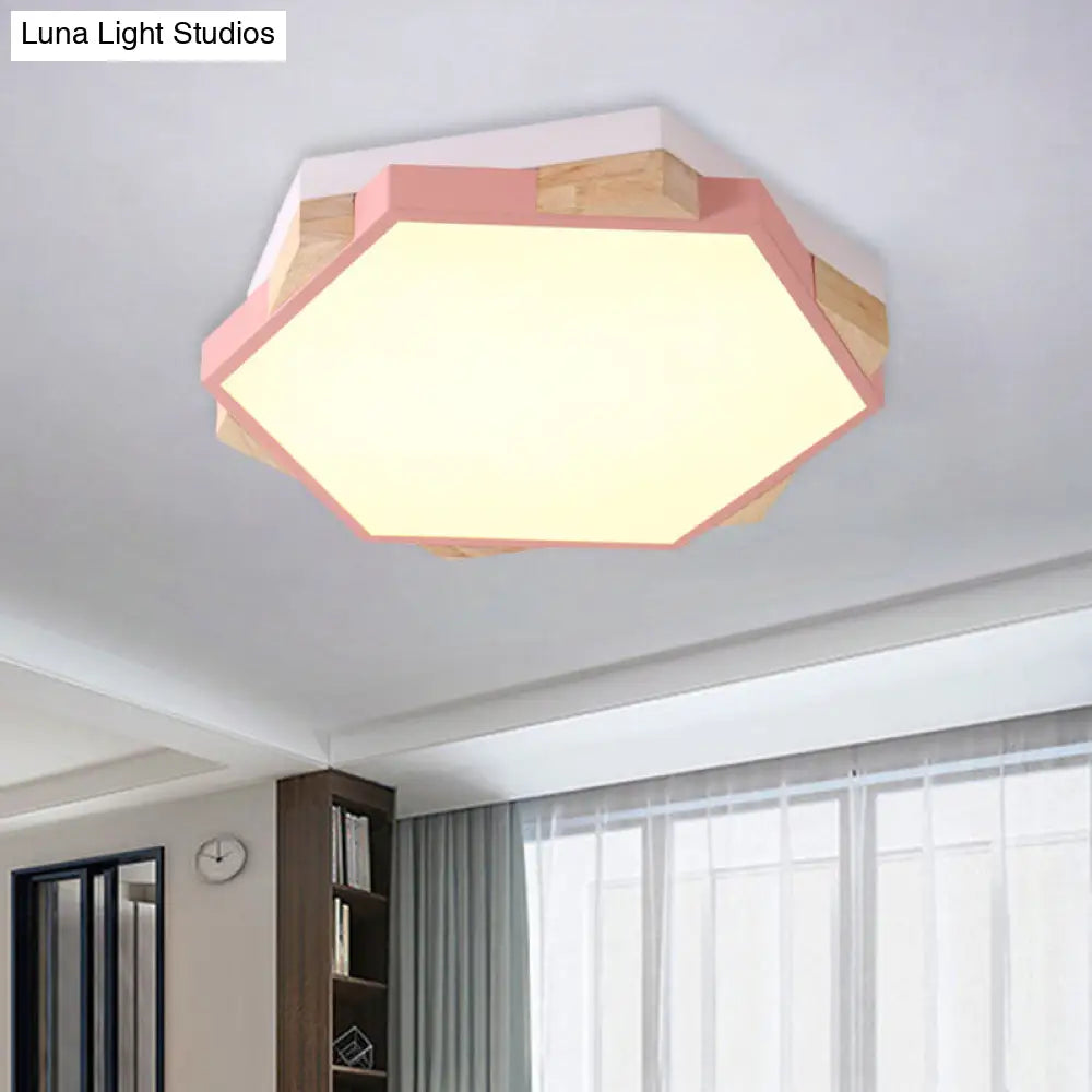 Hexagon Led Flush Ceiling Light - Acrylic Macaron Style Eye-Caring Lamp