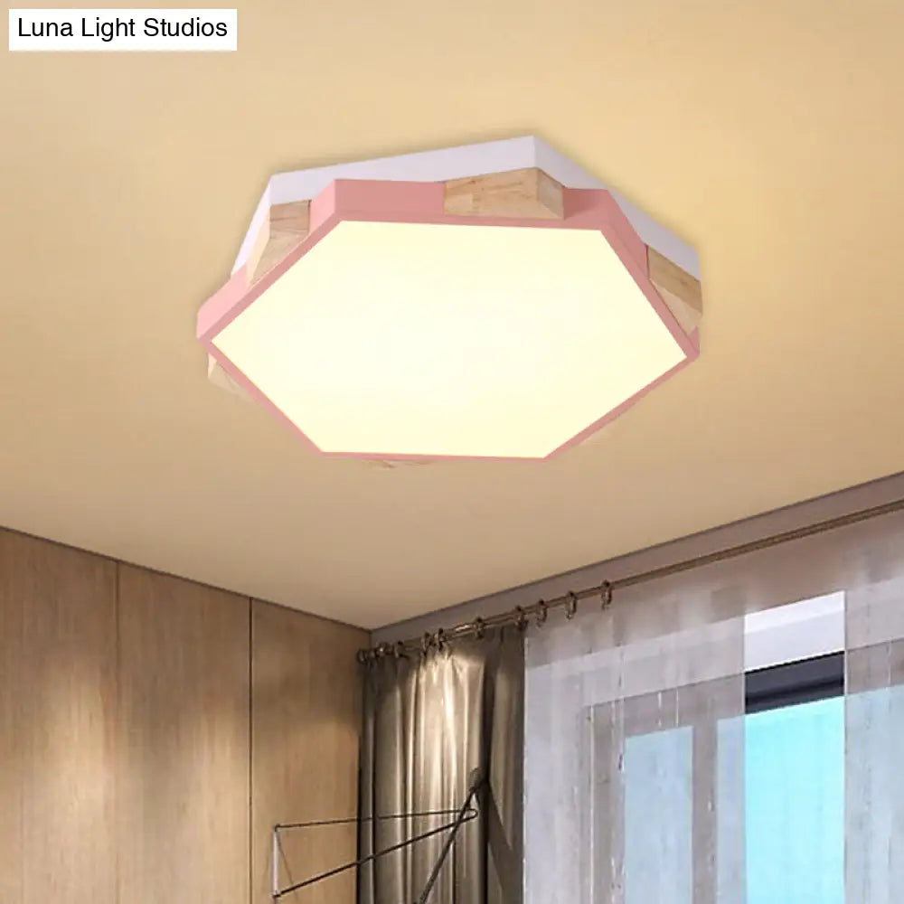 Hexagon Led Flush Ceiling Light - Acrylic Macaron Style Eye-Caring Lamp