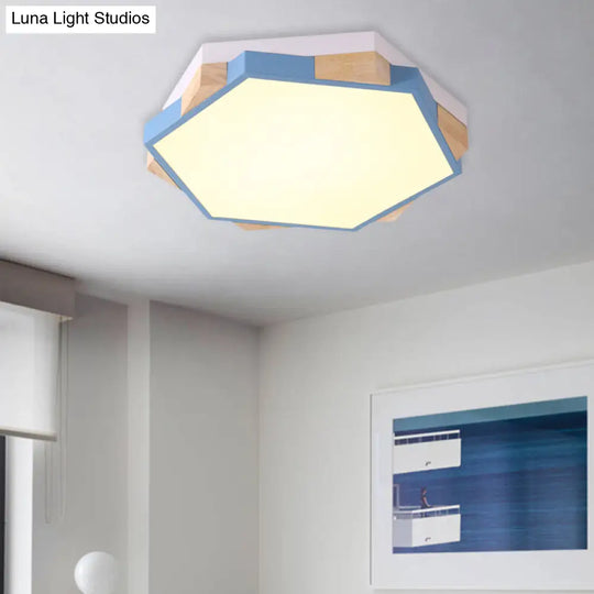 Hexagon Led Flush Ceiling Light - Acrylic Macaron Style Eye-Caring Lamp