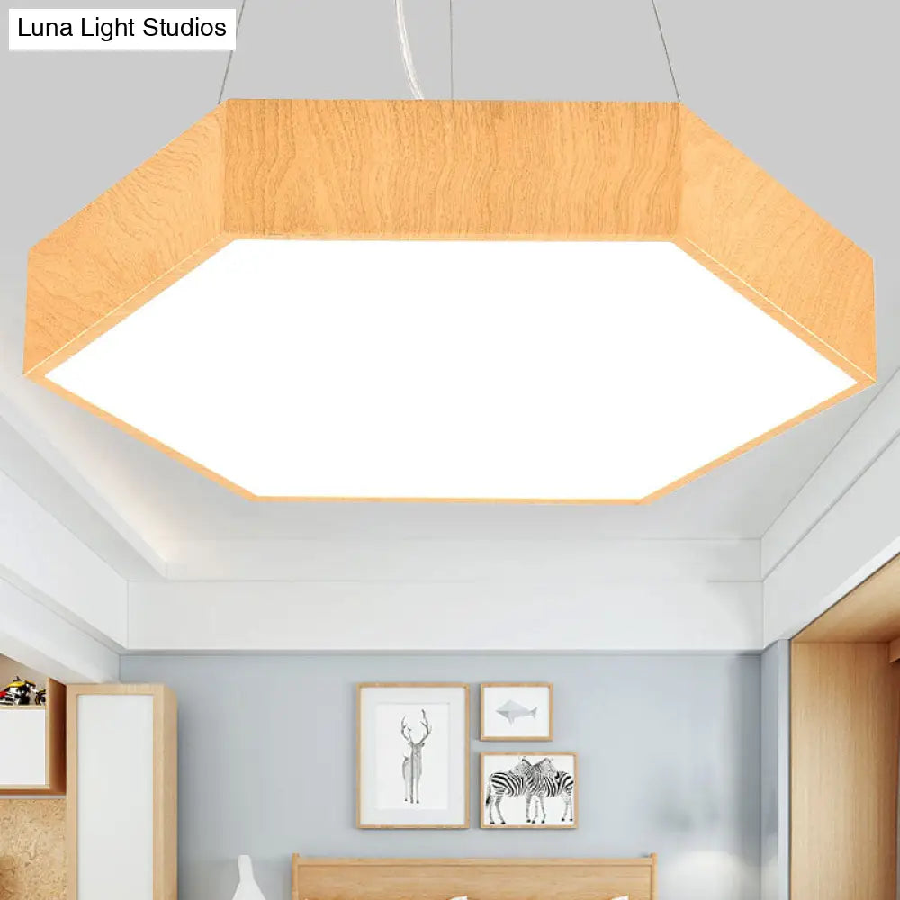 Led Hexagon Pendant Lamp - Modern Metal And Wood Chandelier For Bedroom Lighting Light / 16 Natural