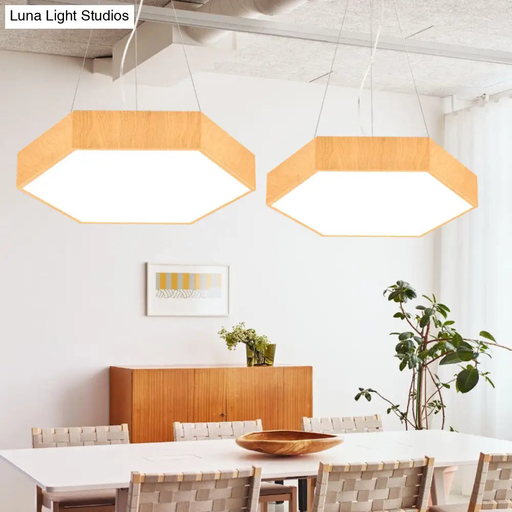 Led Hexagon Pendant Lamp - Modern Metal And Wood Chandelier For Bedroom Lighting