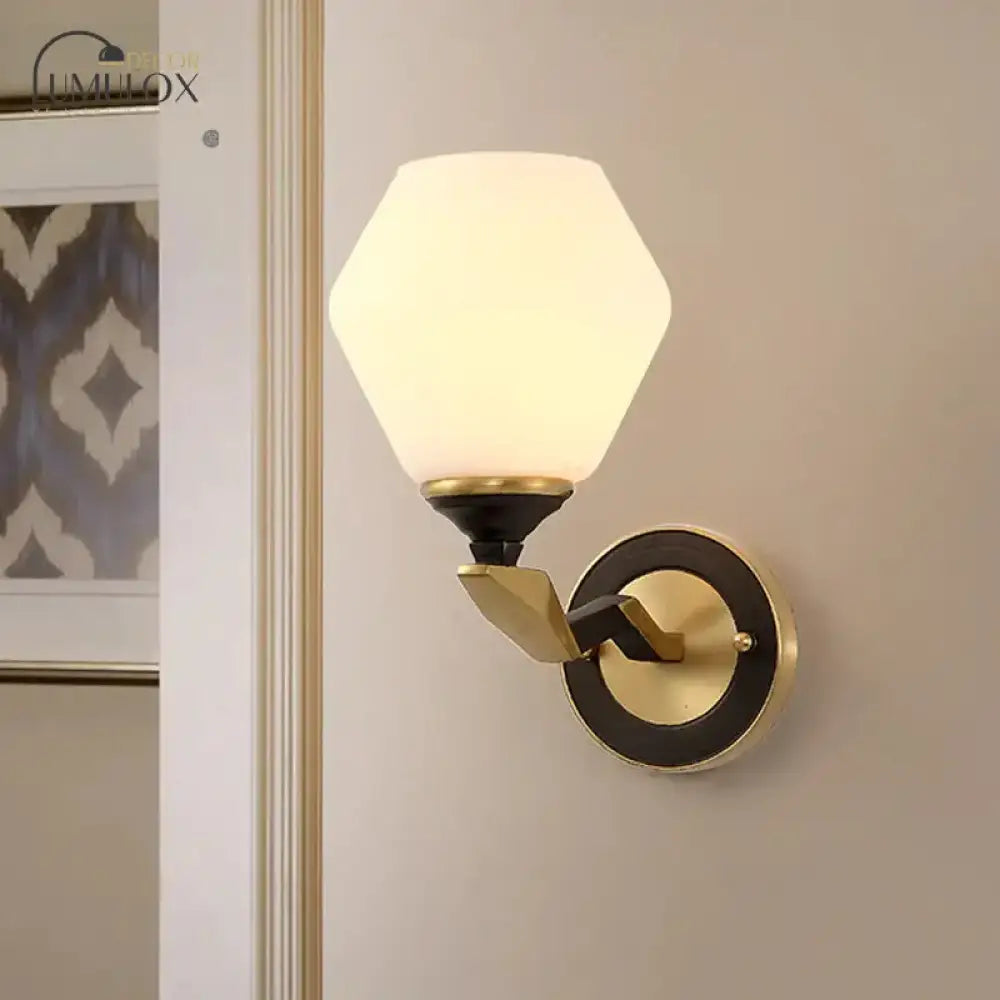 Hexagon Wall Light Black And Gold Frosted Glass Lighting Fixture 1.0 / Black-Gold