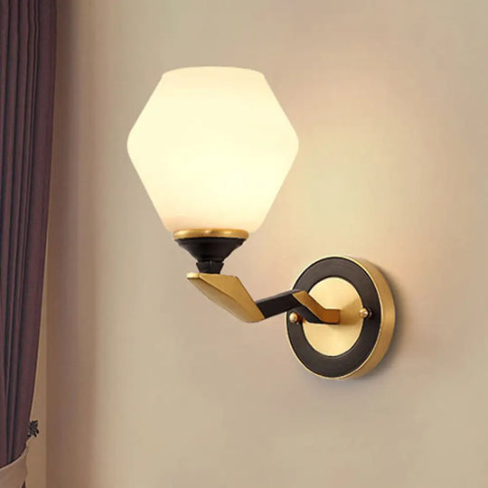 Classic Black And Gold Hexagon Wall Sconce With Frosted Glass - Half-Bulb Lighting Fixture 1 /