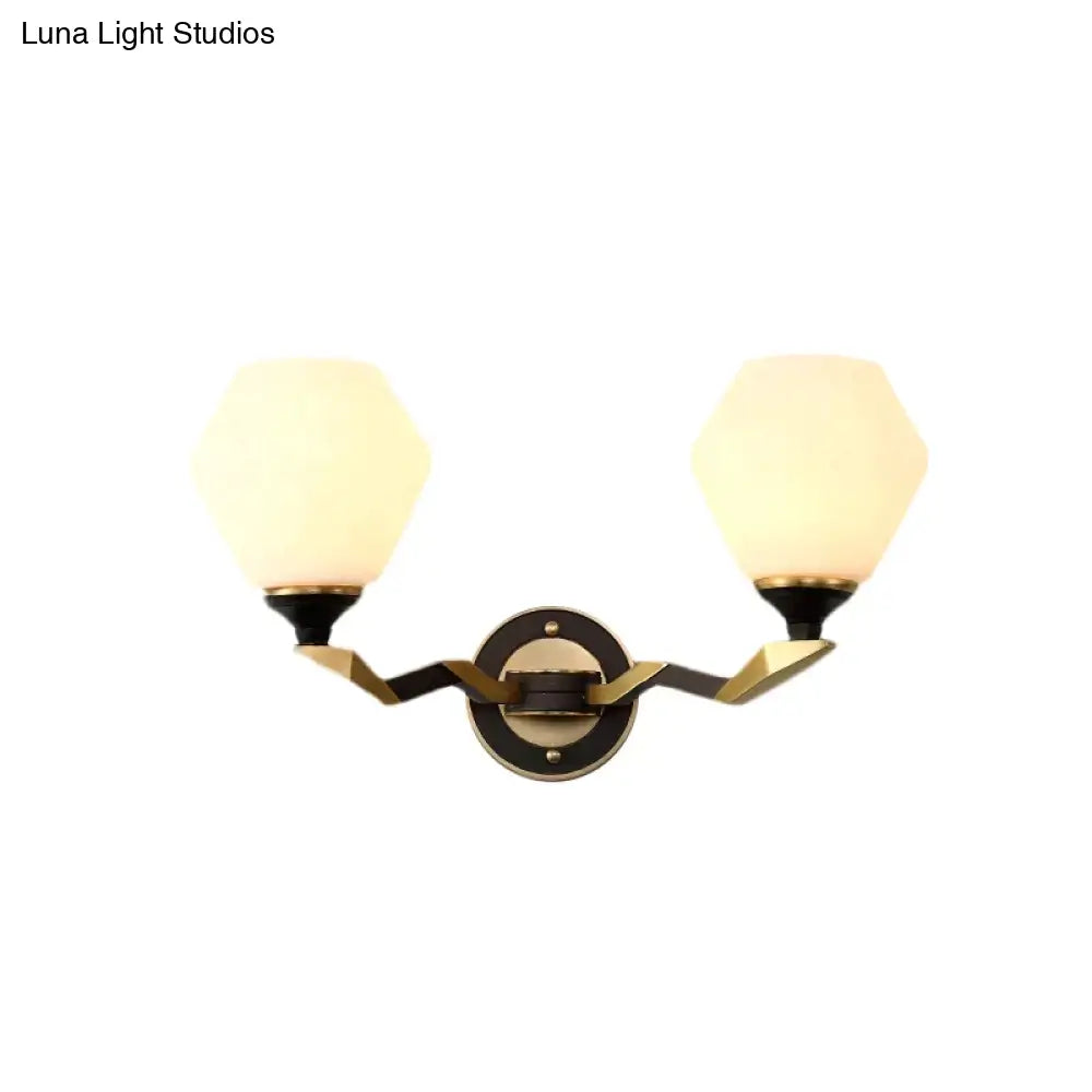 Classic Black And Gold Hexagon Wall Sconce With Frosted Glass - Half-Bulb Lighting Fixture