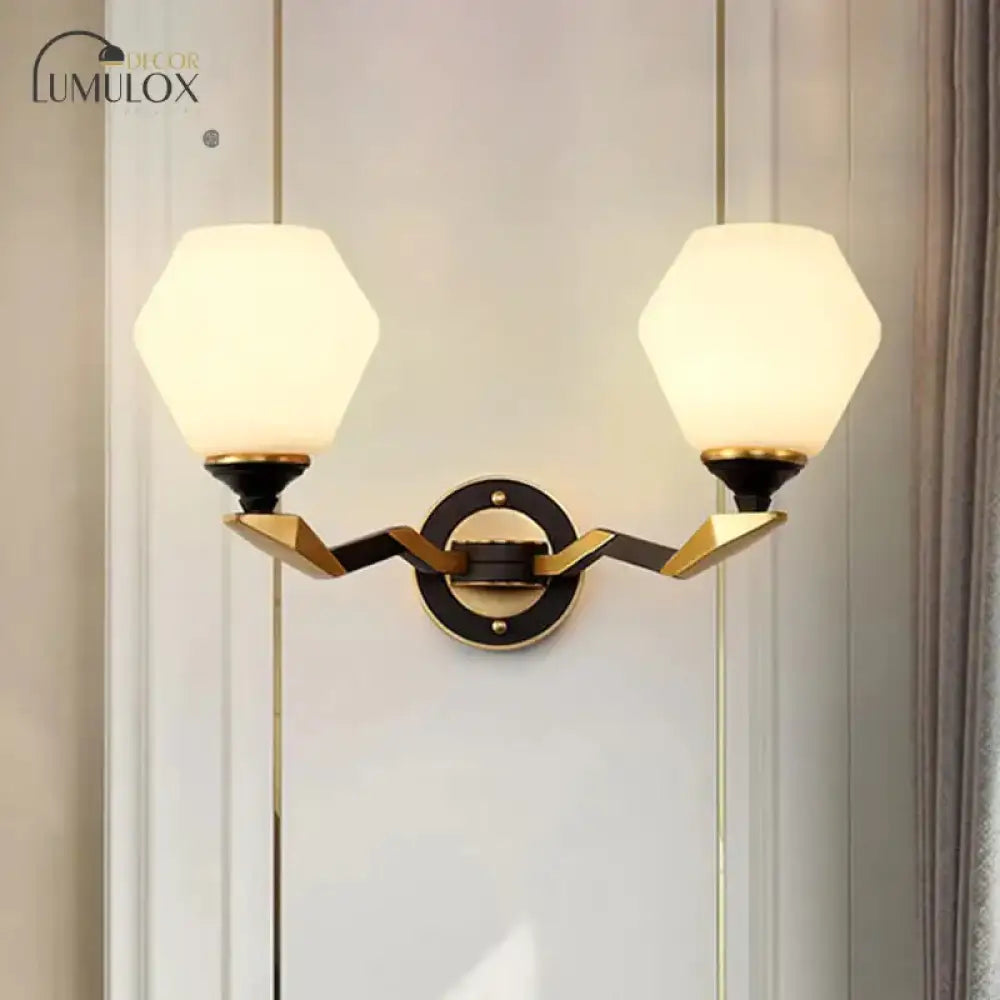 Hexagon Wall Light Black And Gold Frosted Glass Lighting Fixture 2.0 / Black-Gold