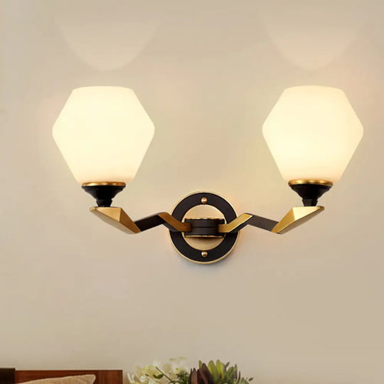 Classic Black And Gold Hexagon Wall Sconce With Frosted Glass - Half-Bulb Lighting Fixture 2 /