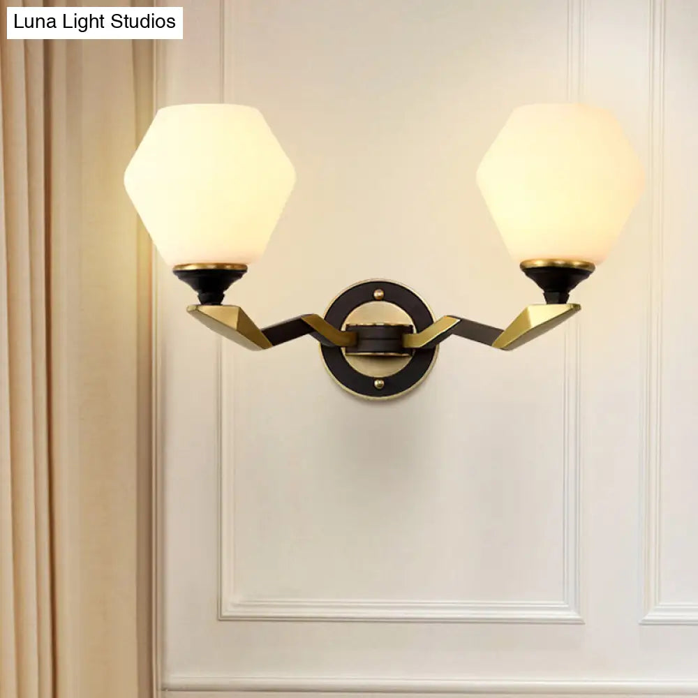 Classic Black And Gold Hexagon Wall Sconce With Frosted Glass - Half-Bulb Lighting Fixture