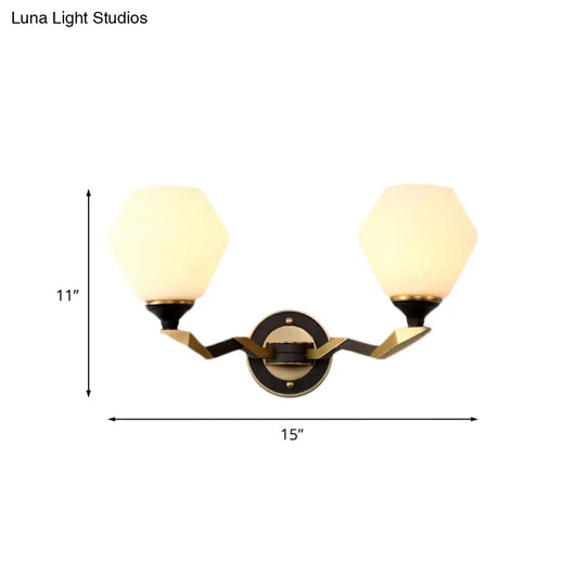 Classic Black And Gold Hexagon Wall Sconce With Frosted Glass - Half-Bulb Lighting Fixture