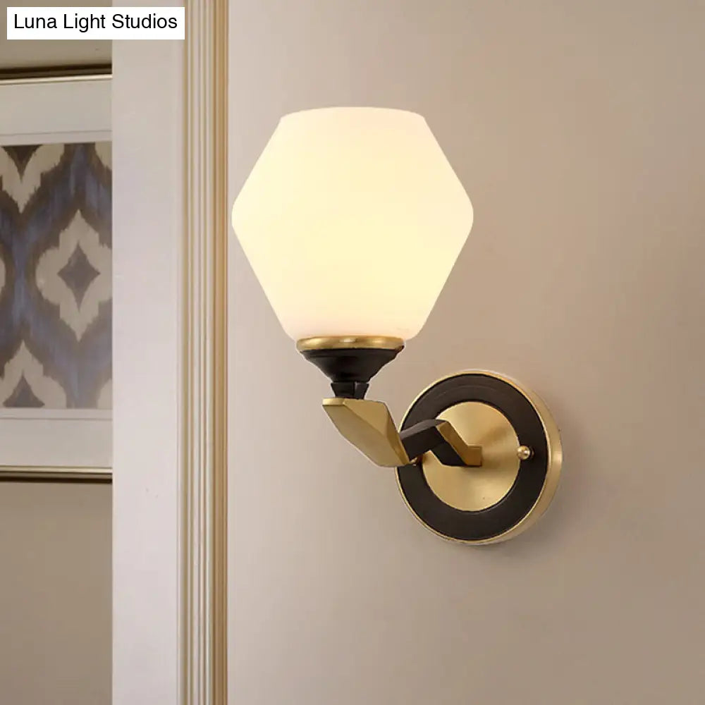 Classic Black And Gold Hexagon Wall Sconce With Frosted Glass - Half-Bulb Lighting Fixture 1.0 /