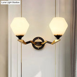 Classic Black And Gold Hexagon Wall Sconce With Frosted Glass - Half-Bulb Lighting Fixture 2.0 /
