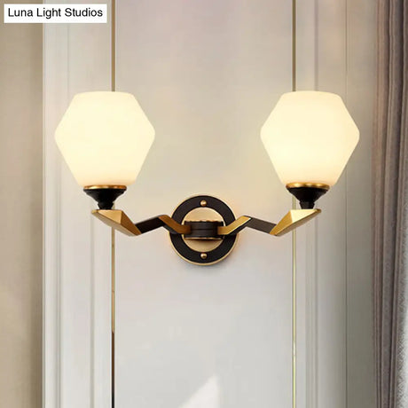 Classic Black And Gold Hexagon Wall Sconce With Frosted Glass - Half-Bulb Lighting Fixture 2.0 /