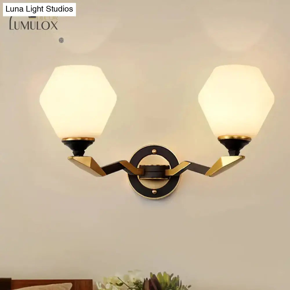 Hexagon Wall Light Black And Gold Frosted Glass Lighting Fixture