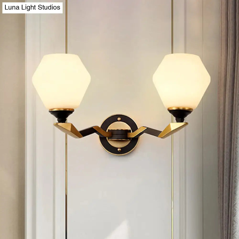 Classic Black And Gold Hexagon Wall Sconce With Frosted Glass - Half-Bulb Lighting Fixture 2.0 /