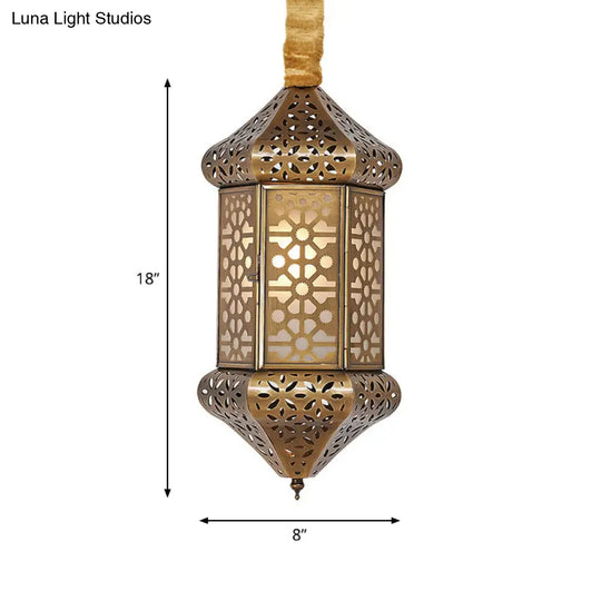 Hexagonal Art Deco Pendant Light - Brass Metal 1-Head Suspended Fixture