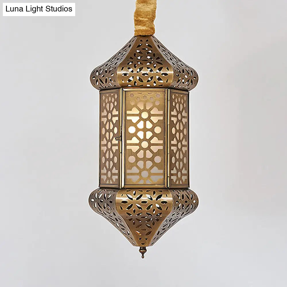 Hexagonal Art Deco Pendant Light - Brass Metal 1-Head Suspended Fixture