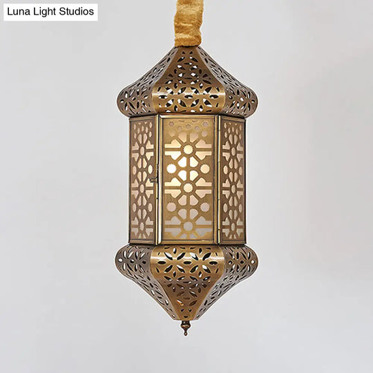 Hexagonal Art Deco Pendant Light - Brass Metal 1-Head Suspended Fixture