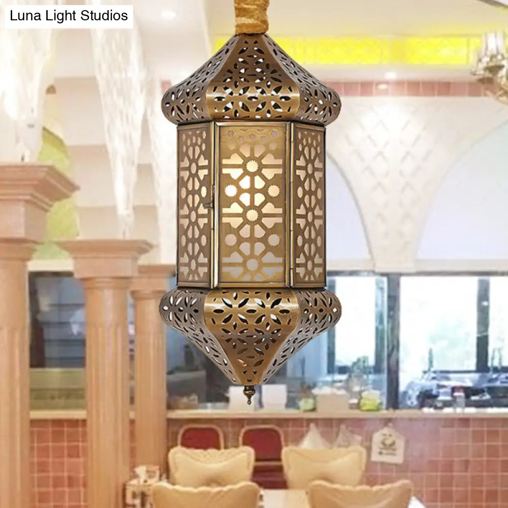 Hexagonal Art Deco Pendant Light - Brass Metal 1-Head Suspended Fixture