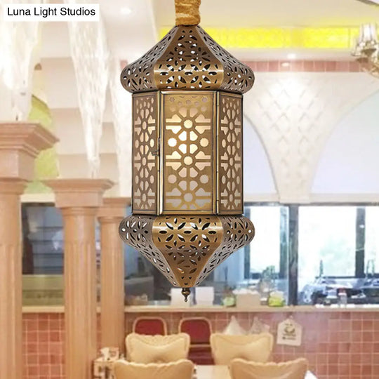 Hexagonal Art Deco Pendant Light - Brass Metal 1-Head Suspended Fixture