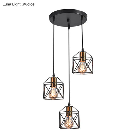 Hexagonal Cage Pendant Light With 3 Metal Shades - Perfect For Dining Room Ceiling