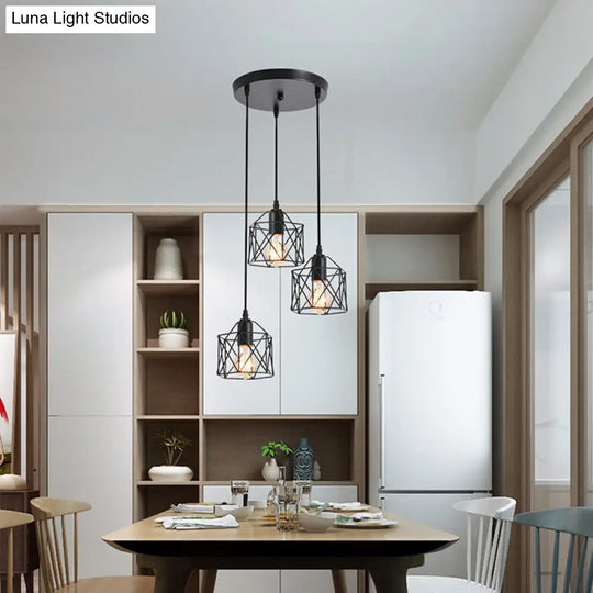 Hexagonal Cage Pendant Light With 3 Cluster Heads - Perfect For Dining Room Décor