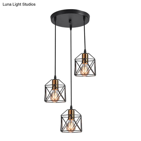 Hexagonal Cage Pendant Light With 3 Cluster Heads - Perfect For Dining Room Décor