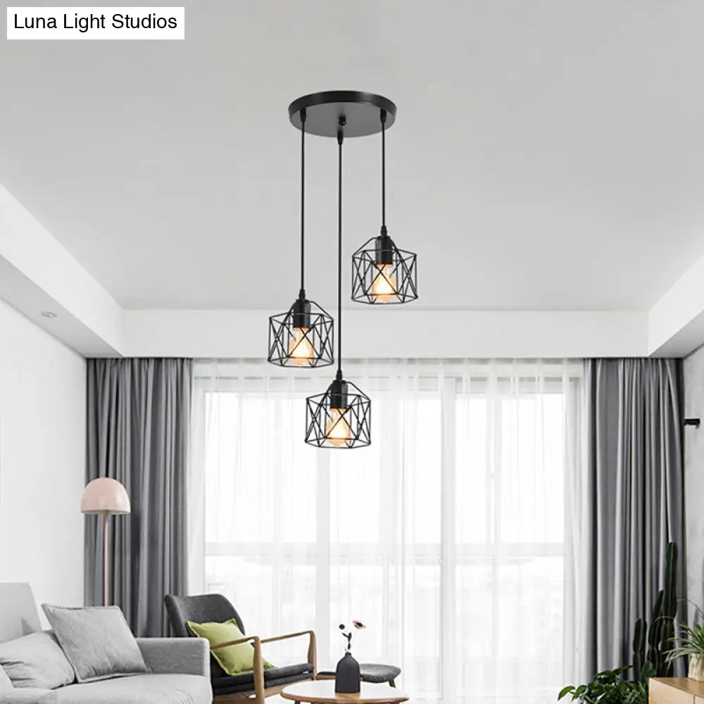 Hexagonal Cage Pendant Light With 3 Metal Shades - Perfect For Dining Room Ceiling