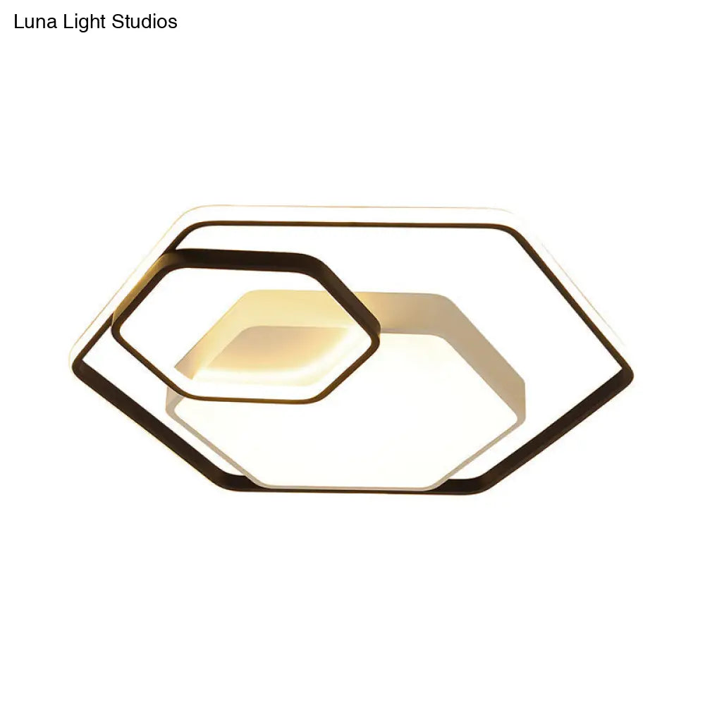 Hexagonal Ceiling Lamp - Modern Style Metallic Led 21’/27’ W Black And White/White Flush Light