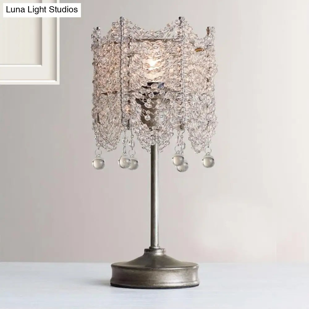 Hexagonal Crystal Strand Table Light - Traditional Bedroom Nightstand Lighting In Silver/Gold