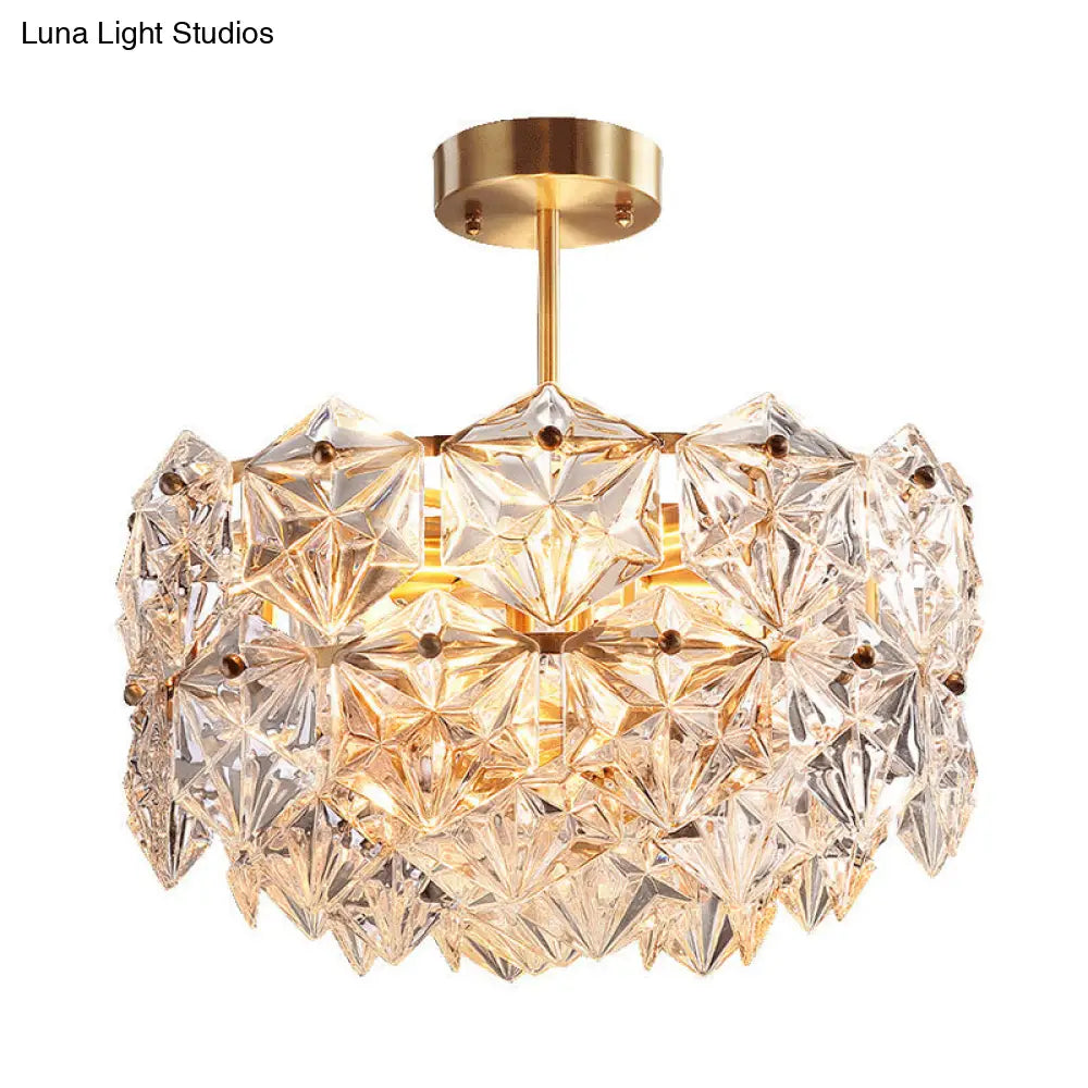 Hexagonal Gold Crystal Hanging Lamp Kit - Postmodern Ceiling Light (8/9 Heads)