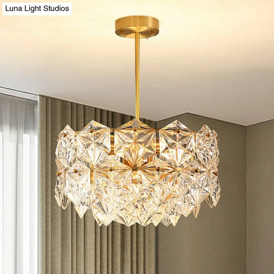 Hexagonal Gold Crystal Hanging Lamp Kit - Postmodern Ceiling Light (8/9 Heads)