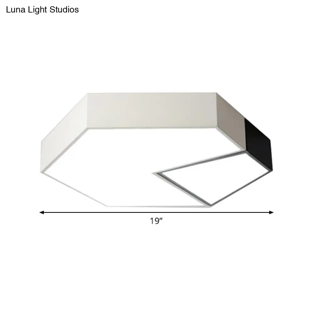 Hexagonal Led Ceiling Fixture - Modern Black And White Color - Block Design 15’/19’ Sizes Flush