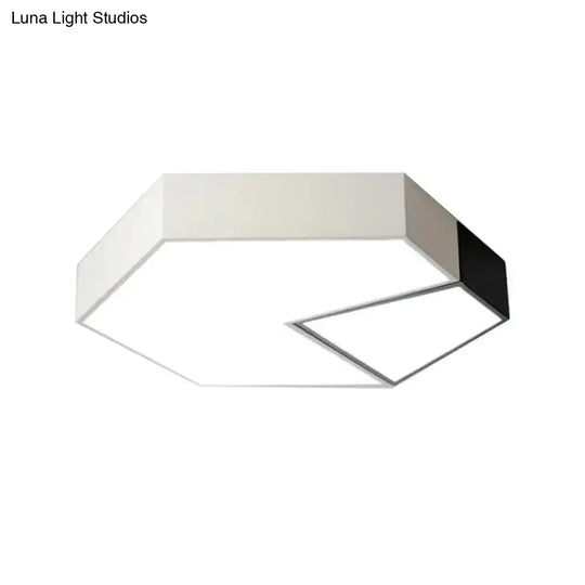 Hexagonal Led Ceiling Fixture - Modern Black And White Color-Block Design 15’/19’ Sizes Flush