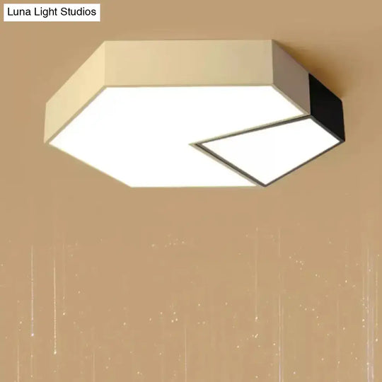 Hexagonal Led Ceiling Fixture - Modern Black And White Color-Block Design 15’/19’ Sizes Flush