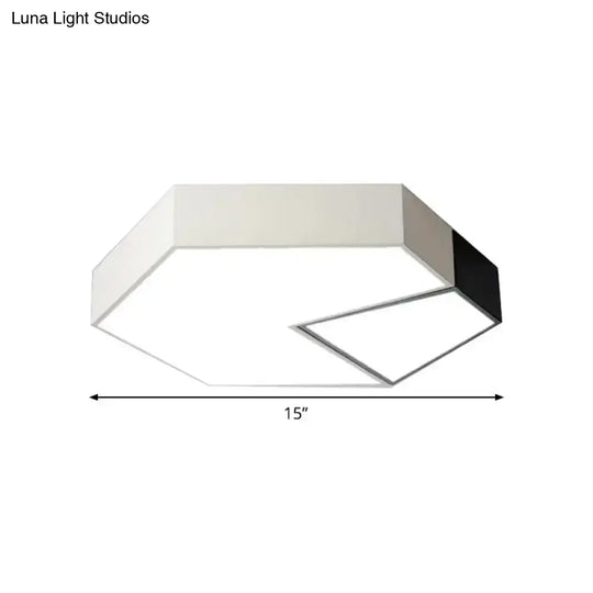 Hexagonal Led Ceiling Fixture - Modern Black And White Color-Block Design 15’/19’ Sizes Flush