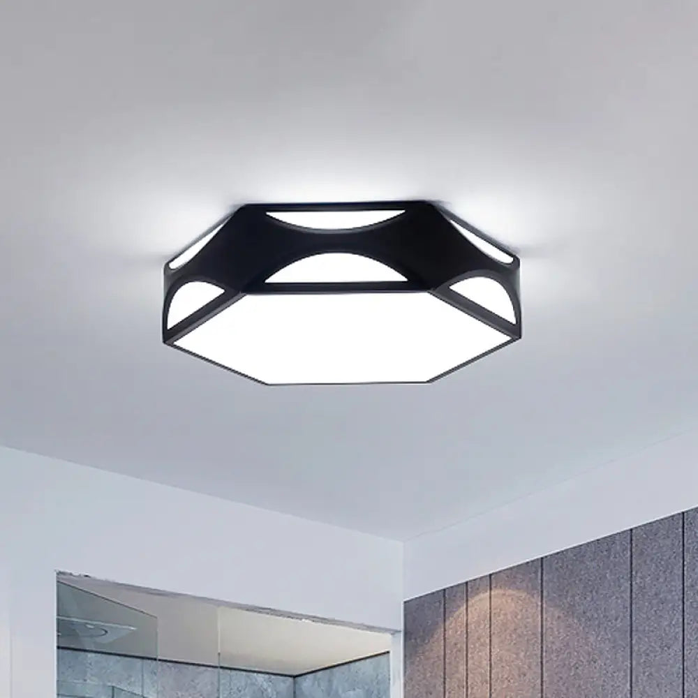 Hexagonal Led Ceiling Light With Acrylic Diffuser And Modern Black/White Iron Finish Black