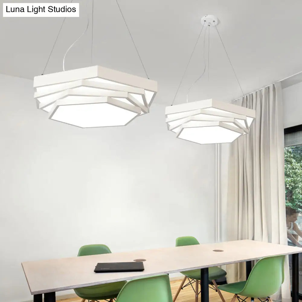 Hexagonal Led Chandelier With Modernist Design And Acrylic Shade - Tiered Suspension Lighting