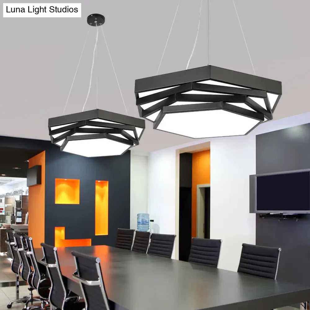 Hexagonal Led Chandelier With Modernist Design And Acrylic Shade - Tiered Suspension Lighting