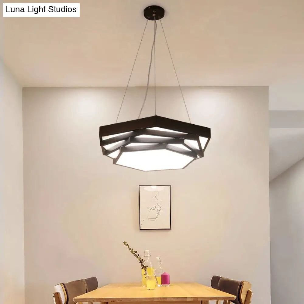 Hexagonal Led Chandelier With Modernist Design And Acrylic Shade - Tiered Suspension Lighting