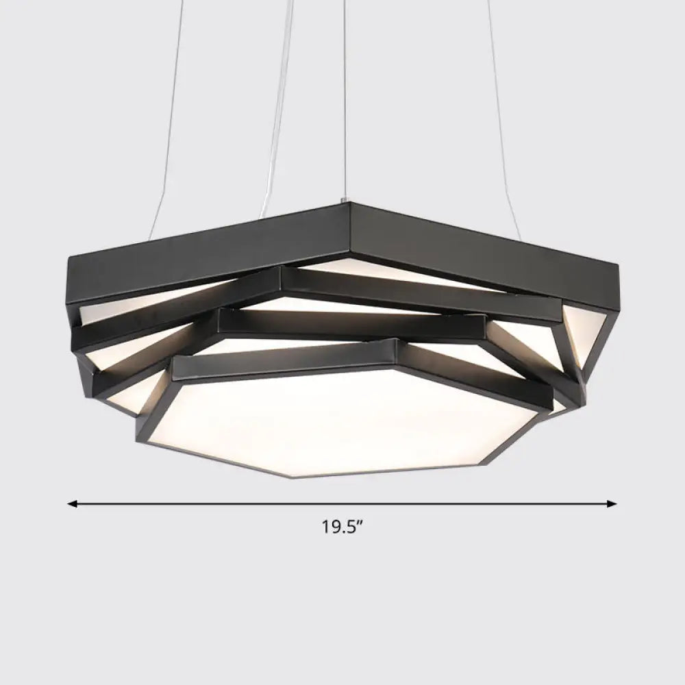 Hexagonal Led Chandelier With Modernist Design And Acrylic Shade - Tiered Suspension Lighting Black