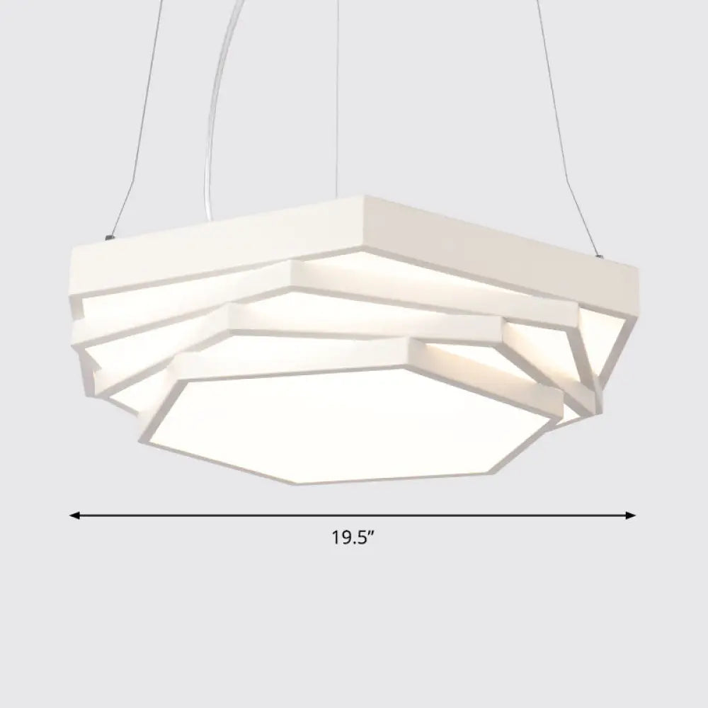 Hexagonal Led Chandelier With Modernist Design And Acrylic Shade - Tiered Suspension Lighting White