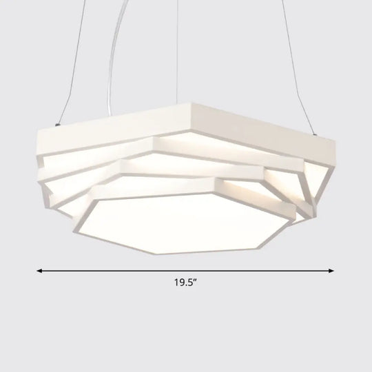 Hexagonal Led Chandelier With Modernist Design And Acrylic Shade - Tiered Suspension Lighting White